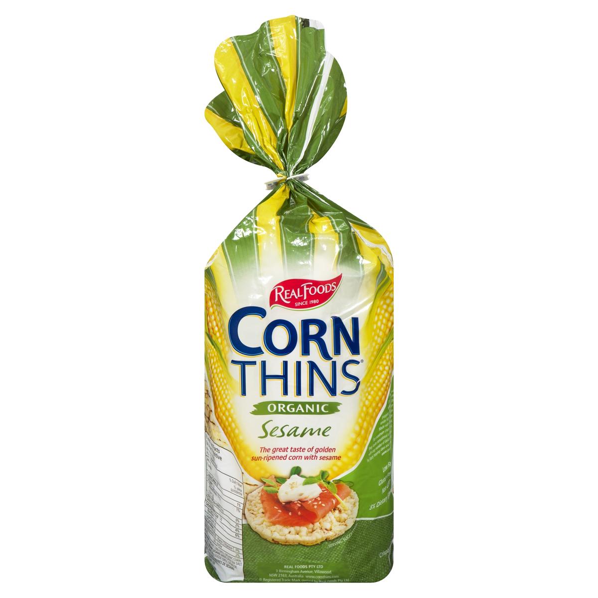 REAL FOODS ORGANIC CORN THINS SESAME